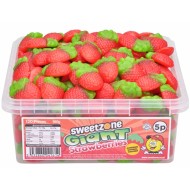 Sweetzone 100% Halal Jelly Sweets - Giant Strawberries Tub Of 100pcs